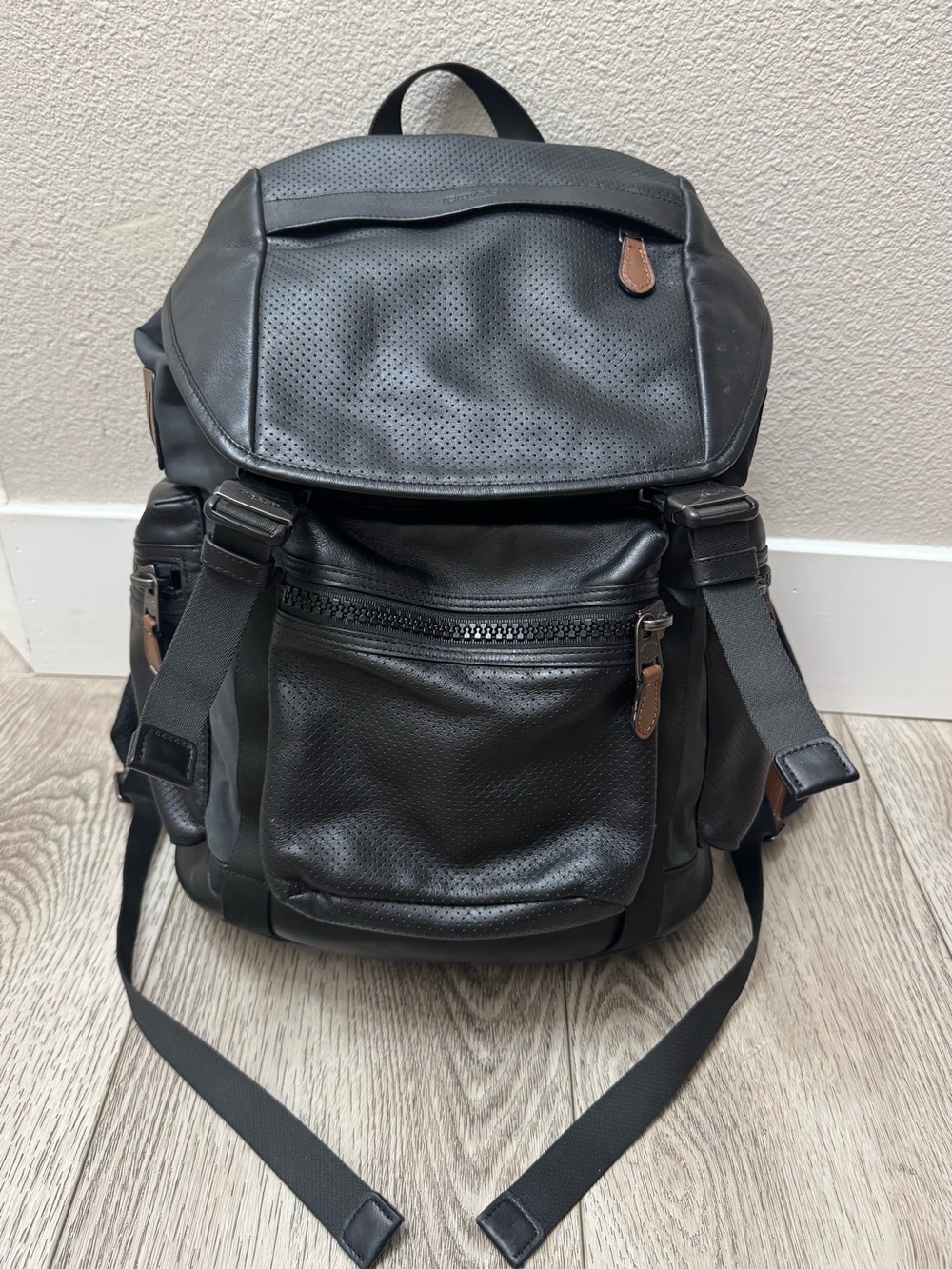 Coach Terrain Trek Backpack Perforated Leather Nylon Bag
Black F57477